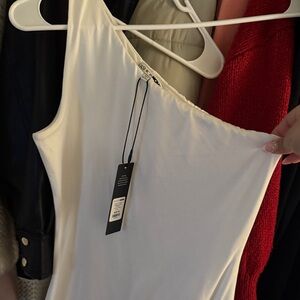 Asymmetric One-Shoulder White jumpsuit- double lined